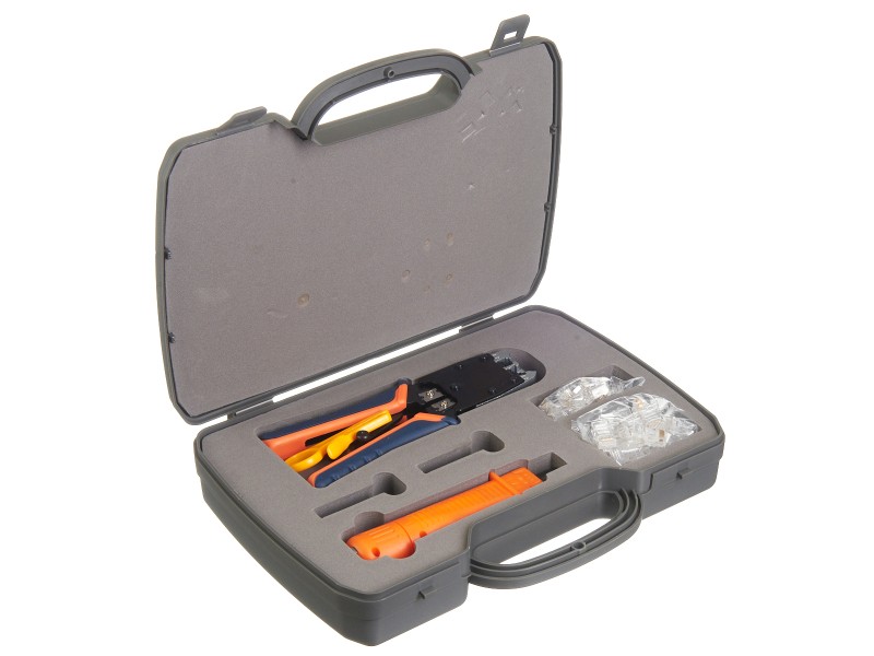 HT-2500B Набор профессиональных инструментов монтажный (Клещи HT-500R, ударный инструмент HT3140, сменные ножи HT-14, HT-14B, коннекторы RJ-45 (30 шт.), RJ-12 (30 шт.)) , Hanlong для Netko РАСПРОДАЖА