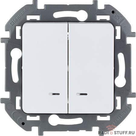 Legrand 673630 Выключатель двухклавишный с подсветкой/индикацией - INSPIRIA - 10 AX - 250 В~ - белый